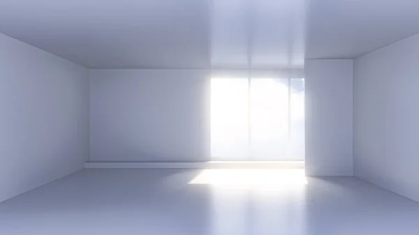 Rendering Minimalistisk Ljusa Rummets Interiör Med Windows — Stockfoto