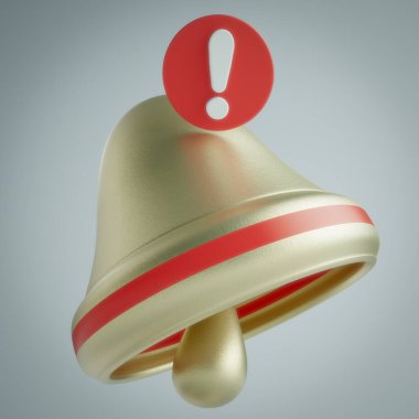 Bildirim Simgesi ile 3B Çan Hazırlama Gri-beyaz arka planda izole.