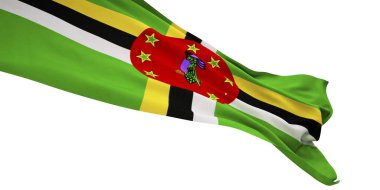 Beyaz arkaplanda izole edilmiş bir Dominica Bayrağının 3B görüntüsü