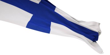 Finlandiya bayrağının üç boyutlu görüntüsü beyaz arkaplanda izole edildi
