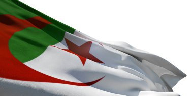 Bir Cezayir Bayrağının 3 boyutlu görüntüsü beyaz arkaplanda izole edildi