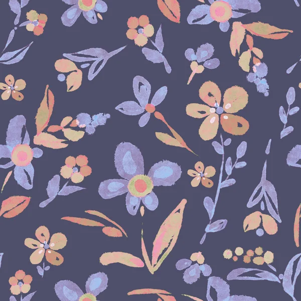 Płynny Wzór Abstrakcyjnymi Kwiatami Liści Niebieskim Tle Ilustracja Akwarela — Zdjęcie stockowe