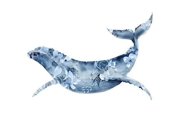 ภาพวาดส าของวาฬส าเง นขนาดใหญ การพ ดอกไม ทาส วยม — ภาพถ่ายสต็อก