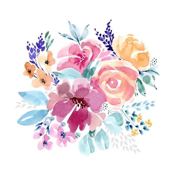 Ακουαρέλα Μπουκέτο Από Πολύχρωμα Τριαντάφυλλα Ζωγραφισμένο Στο Χέρι Για Σχεδιασμό — Φωτογραφία Αρχείου