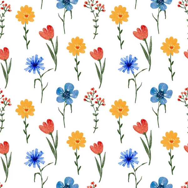 Naadloze Bloemenpatroon Met Multi Gekleurde Bloemen Een Witte Achtergrond — Stockfoto