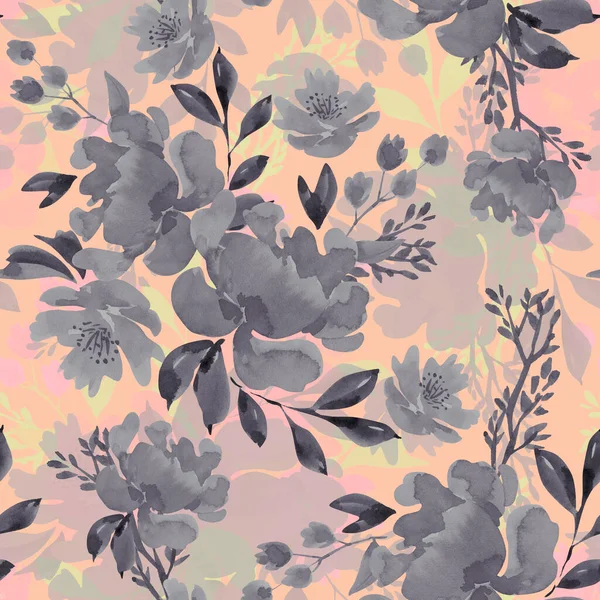 Naadloos Patroon Met Grote Pioenrozen Bloemen Een Roze Achtergrond Monochrome — Stockfoto