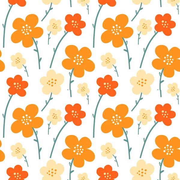 Vector Naadloos Patroon Met Oranje Abstracte Bloemen Een Lichte Achtergrond — Stockvector