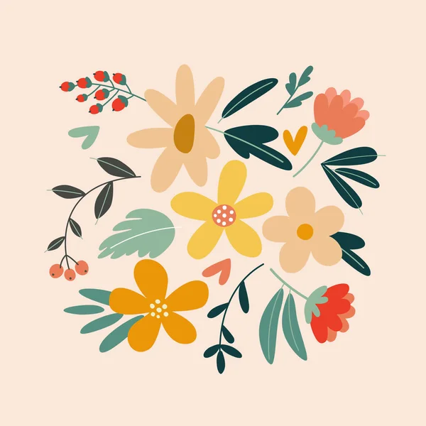 Ramo Con Flores Colores Estilo Plano Ilustración Vectorial — Archivo Imágenes Vectoriales