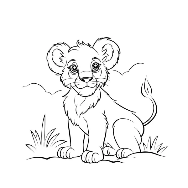 Niedlicher Kleiner Löwe Schwarz Weißer Zeichenvektor Einfache Kindermalerei Illustration Für — Stockvektor