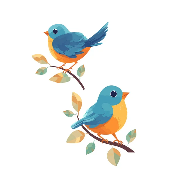 Ensemble Oiseaux Vecteurs Bleus Sur Les Branches Des Arbres Illustration — Image vectorielle