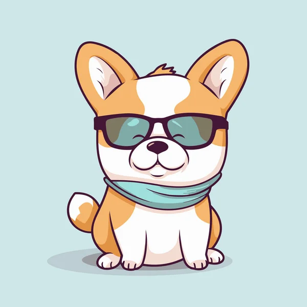 可爱的科奇小狗 头戴眼镜的时髦小狗狗 病媒卡通人物 — 图库矢量图片