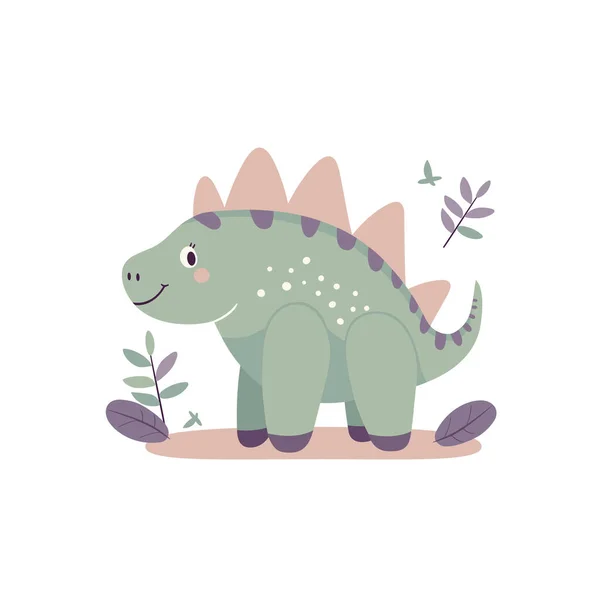 Llustration Eines Niedlichen Cartoon Dinosauriers Zeichen Für Kinderzimmer Und Postkarten — Stockvektor