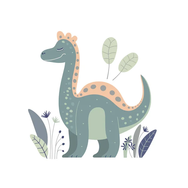 Llustration Eines Niedlichen Cartoon Dinosauriers Zeichen Für Kinderzimmer Und Postkarten — Stockvektor