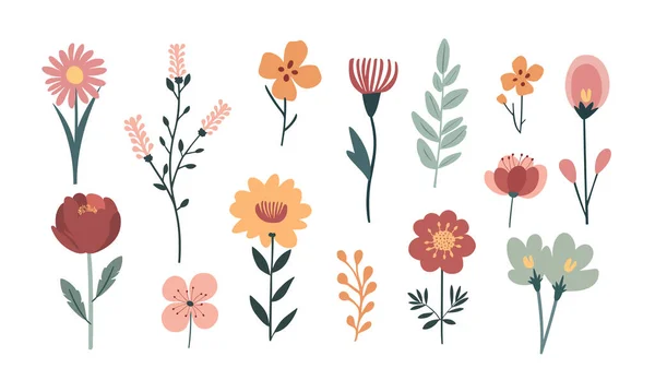 Uppsättning Vektor Illustrationer Blommor Klotter Stil Vit Bakgrund För Design — Stock vektor