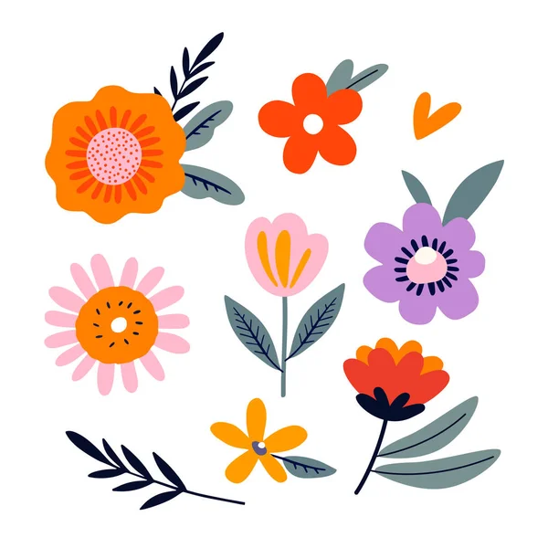 Ensemble Illustrations Vectorielles Fleurs Style Doodle Sur Fond Blanc Pour — Image vectorielle