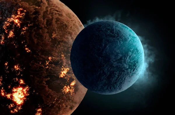 深い空間にあるガス巨大な惑星 3Dアニメーション ロイヤリティフリーのストック画像
