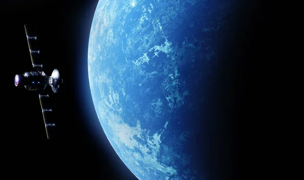 3Dレンダリング 深宇宙と衛星の惑星 — ストック写真