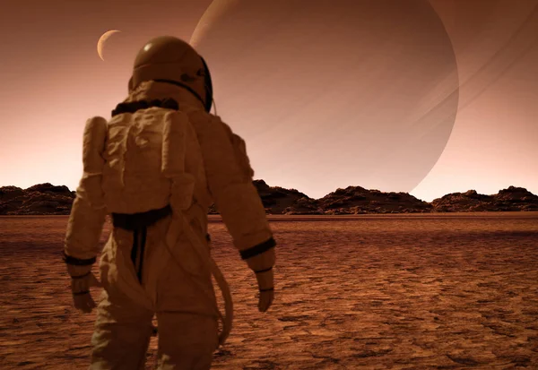 エイリアン惑星の宇宙飛行士 3Dイラストレーション — ストック写真