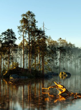 Sisi olan güzel orman, 3 boyutlu çizim