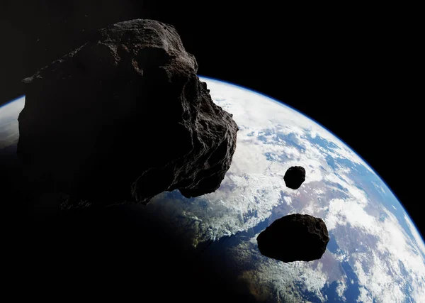 Terra Blu Asteroidi Nello Spazio Vista Del Pianeta Terra Dallo — Foto Stock