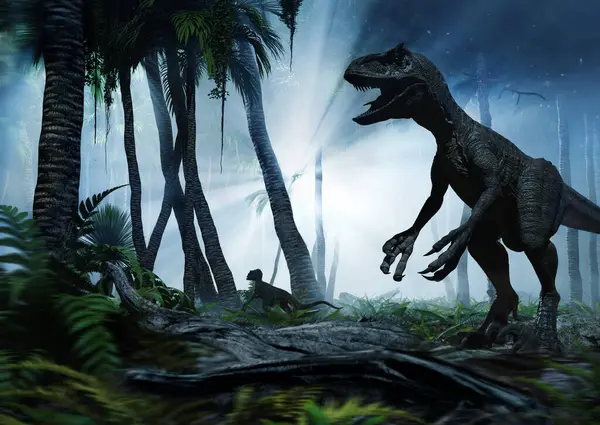 Dinosaurs, raptors in the jungle.3D illustration