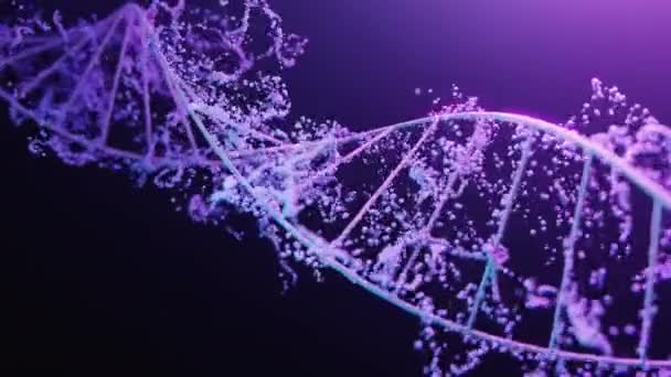 Hilo Espiral Cromosómico Adn Hélice Con Partículas Luz Neón Azul — Vídeo de stock