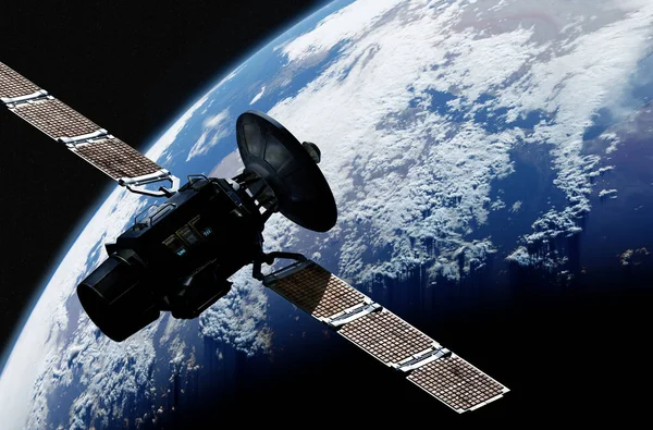 Uzayda Uydu Dünya Boyutlu Illüstrasyon Görüntünün Elementleri Nasa Tarafından Desteklenmektedir Telifsiz Stok Imajlar