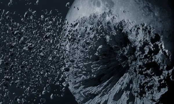 月球坍缩 表面收缩和弯曲 图库图片
