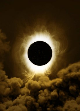 Güneş tutulması. Ay güneşin önünde hareket ediyor. 3 Boyutlu Çizim