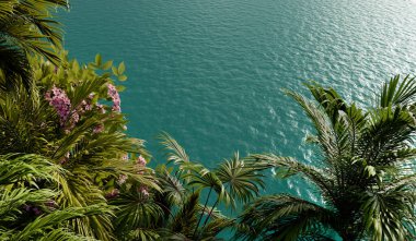 Tropik plaj, 3 boyutlu illüstrasyon