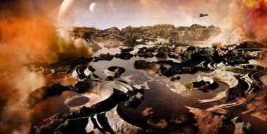 Bilim kurgu sahnesi. 3 Boyutlu Çizim