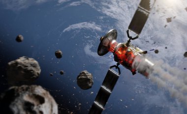 Uzayda göktaşları. Dünya 'ya çarpmak için uydu. Bu görüntünün elementleri NASA tarafından desteklenmektedir.