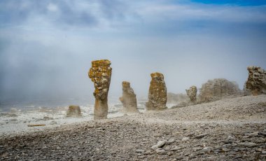 Gotland, İsveç, Avrupa kıyıları. Ünlü kireçtaşı oluşumları.