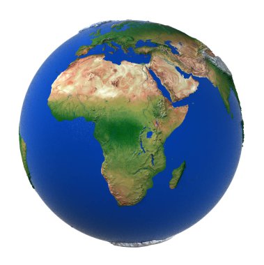 Dünya 'nın 3 boyutlu görüntüsü beyaz arkaplanda izole edildi