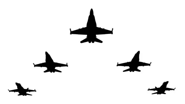 Återgivning Flyng Jet Fighters Silhuetter Vit Bakgrund — Stockfoto