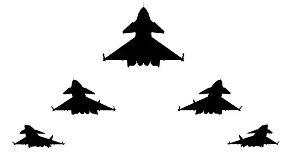 Darstellung Von Silhouetten Von Flyng Kampfjets Auf Weißem Hintergrund — Stockfoto