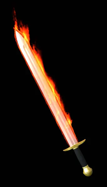 Καθιστούν Σπαθί Στις Φλόγες Πάνω Από Μαύρο Φόντο — Φωτογραφία Αρχείου