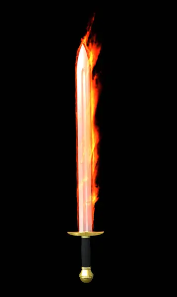 Render Sword Flames Black Background — Stock Photo, Image