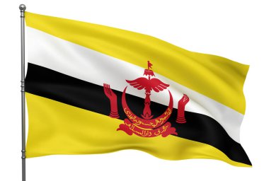 Beyaz arka planda izole edilmiş Bruneian bayrağı sallıyor