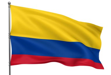 Beyaz arkaplan üzerinde izole edilmiş dalgalı Kolombiya bayrağı