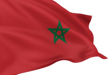 Beyaz arkaplanda izole edilmiş Fas bayrağı dalgalanması