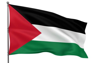 Beyaz arka planda izole edilmiş Filistin bayrağı sallıyor