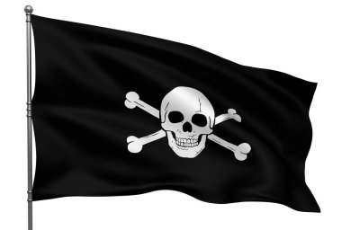 Jolly Roger bayrağı beyaz arkaplanda izole edildi