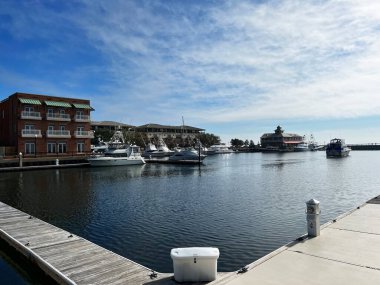 Boats and yachts docked at Palafox Pier on Pensacola Bay in Pensacola, Florida