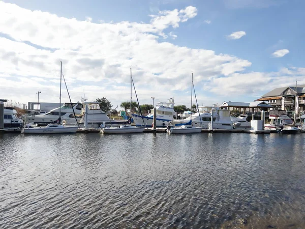 Barcos Atracados Marina Porto Sevilha Baía Pensacola Flórida — Fotografia de Stock