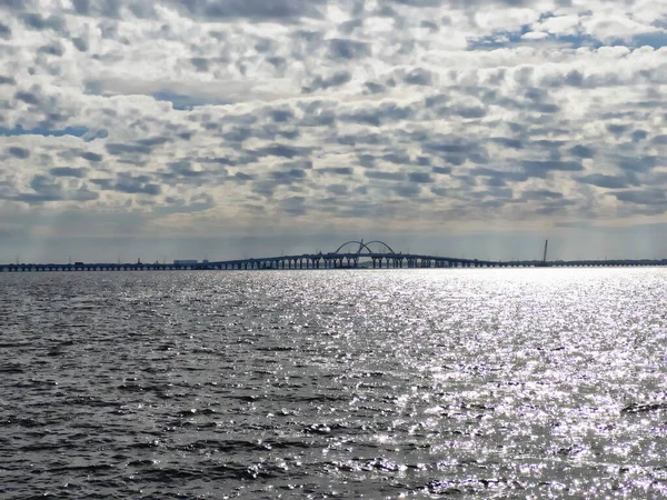 Вид Залив Пенсакола Новым Трехмильным Мостом Через Залив Пенсакола Флорида — стоковое фото