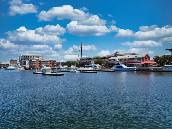 Pensacola Körfezi kıyısı, dinamik bir şehir manzarası oluşturan ticari ve yerleşim yapılarının bir karışımını sunar..