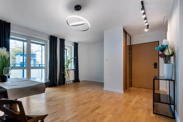 Moderno Diseño Interior Pequeña Habitación Vacía Con Suelo Madera —  Fotos de Stock