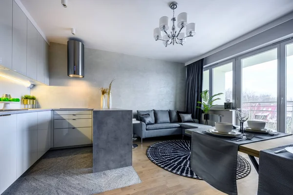 Interior Design Moderno Soggiorno Con Cucina Vista Piccolo Appartamento — Foto Stock