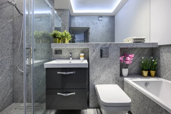 Modern Small Bathroom Stylish Apartment Marble Finishing — Stock Photo, Image